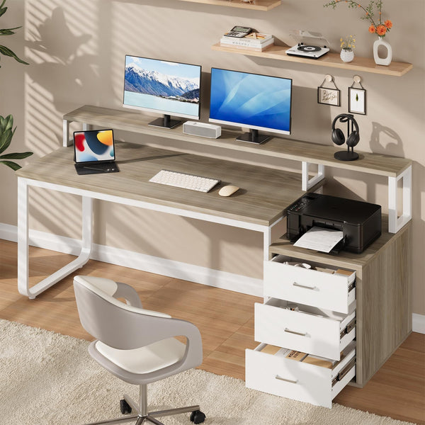 67-Inch Home Office Desk with Drawers, LED Lights & Monitor Stand