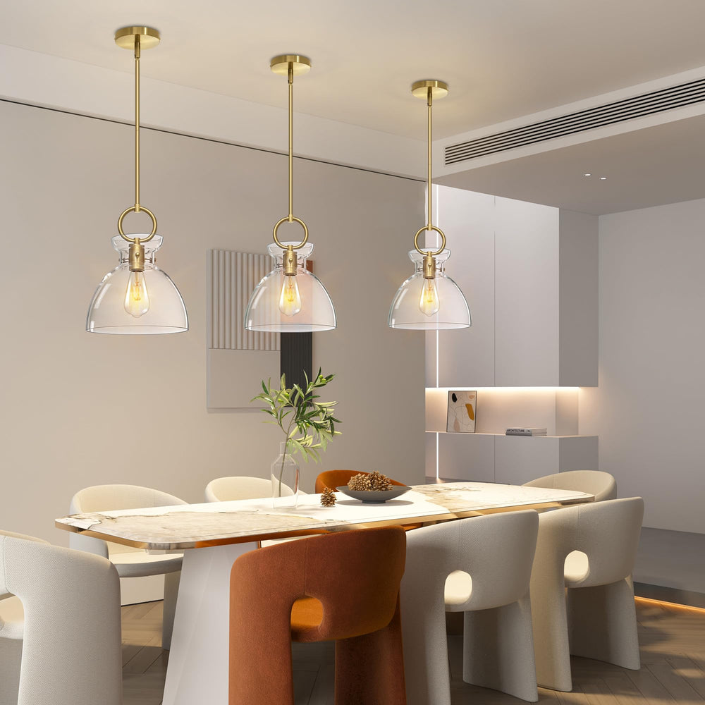 Gold Glass Pendant Light with Clear Round Shade