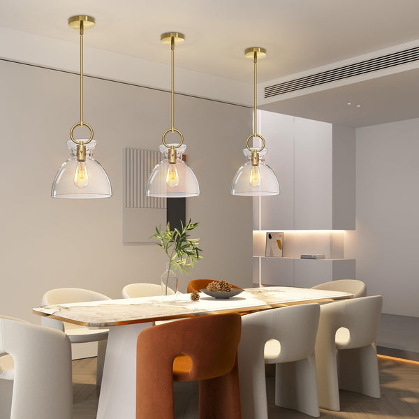 Gold Glass Pendant Light with Clear Round Shade