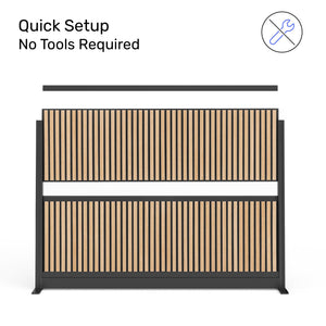 Modular Office Room Divider with Faux Wood Slats & Sound Dampening Panels