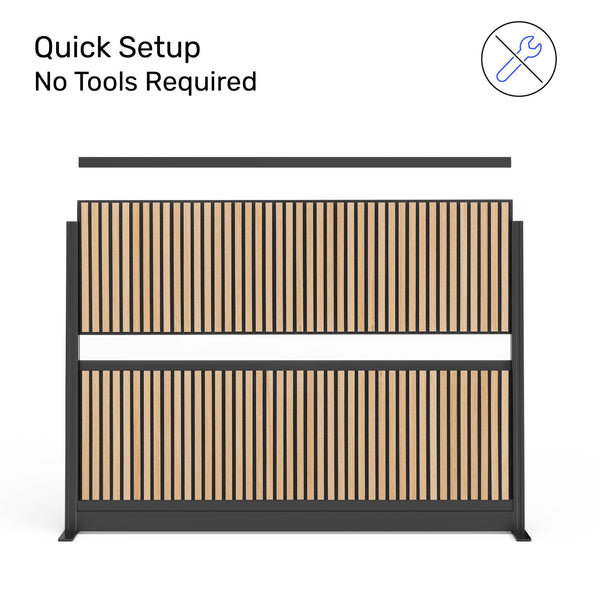 Modular Office Room Divider with Faux Wood Slats & Sound Dampening Panels