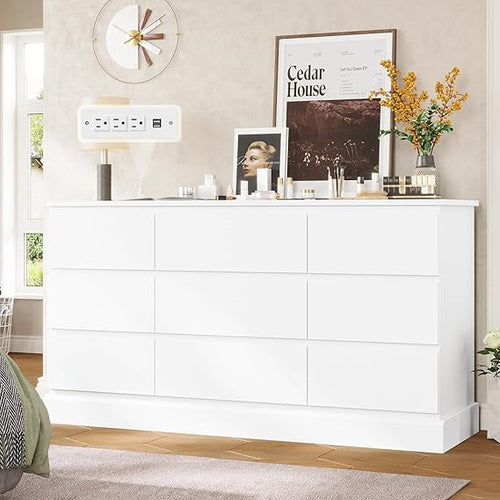9-Drawer Wide Dresser with Power Outlets
