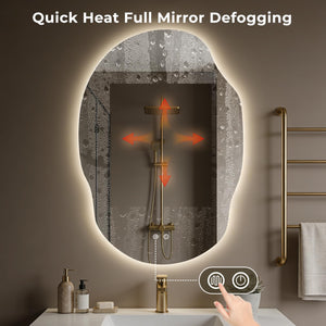 LED Backlit Bathroom Vanity Mirror – Irregular Asymmetrical Design, Anti-Fog, Dimmable 3-Color Lighting