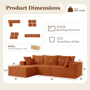 108" Cloud Sectional Sofa with Deep Seat & Movable Ottoman