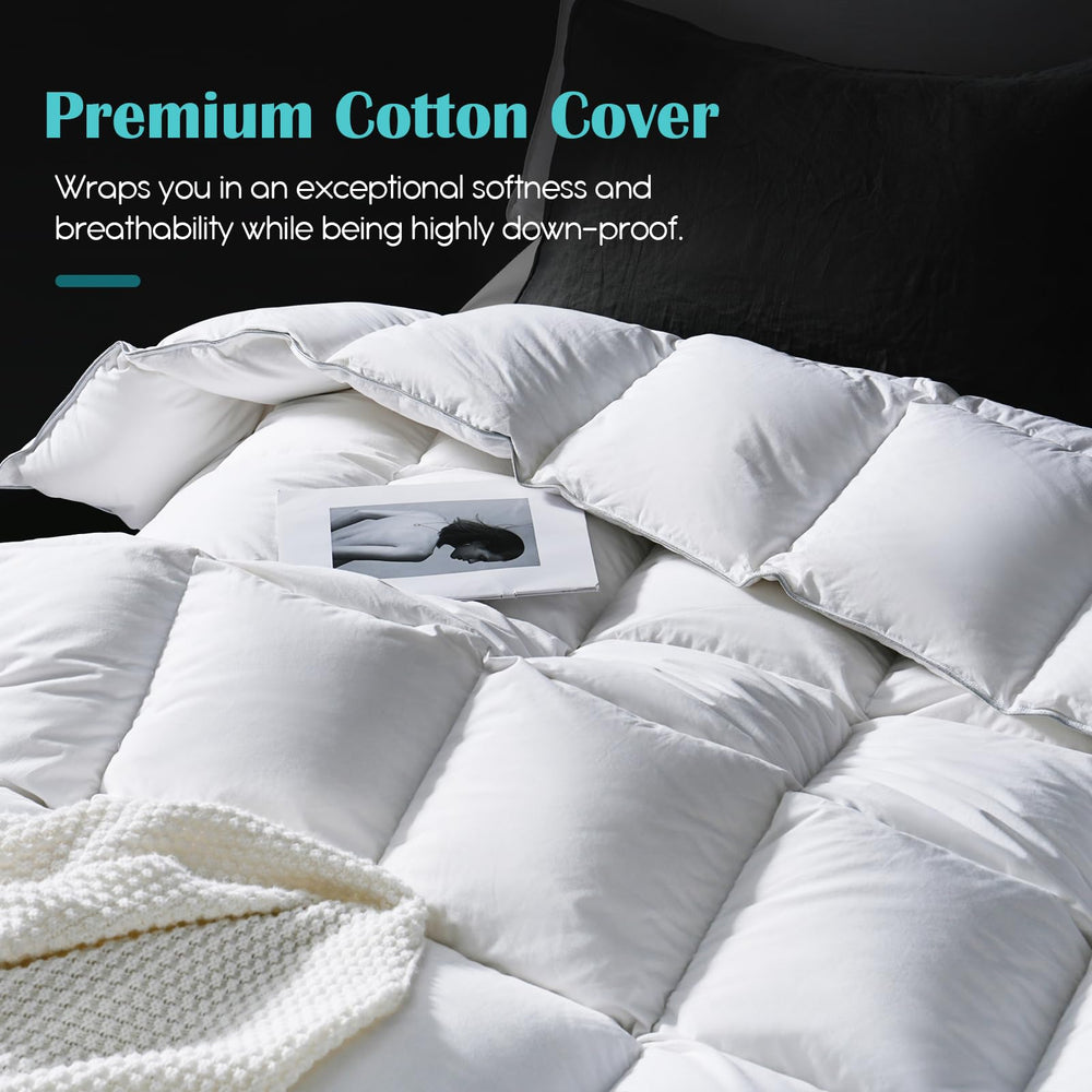 Goose Down Comforter – All Season Duvet Insert with Cotton Cover