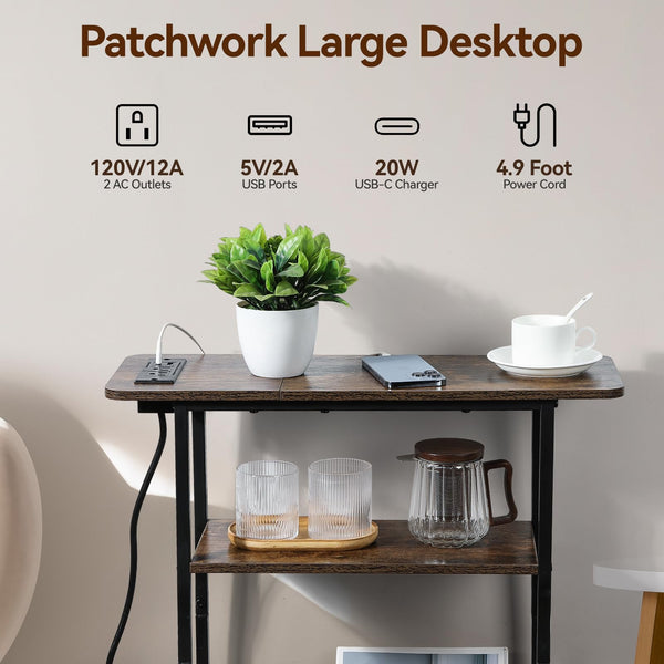 Narrow Side Table with USB-C Charging Station