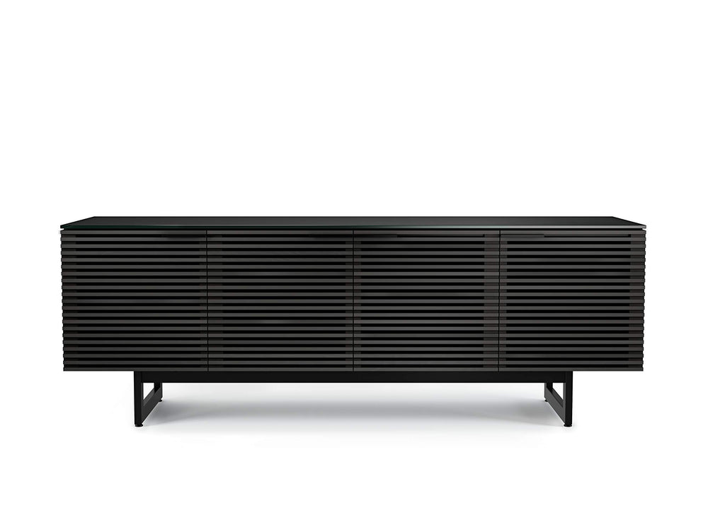 79.25" TV Stand with Louvered Doors, Soundbar Shelf & Cable Management
