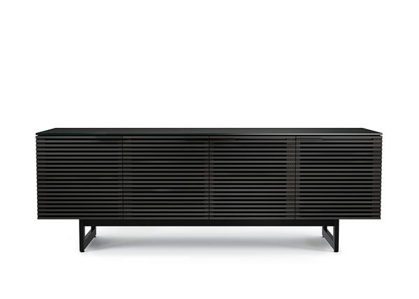 79.25" TV Stand with Louvered Doors, Soundbar Shelf & Cable Management