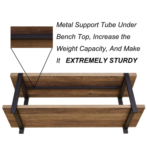Industrial Entryway Storage Bench with Steel Frame — 47 Inch