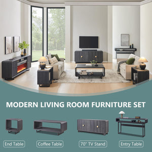 63" Narrow Console Table with Open Shelf, Curved Modern Design