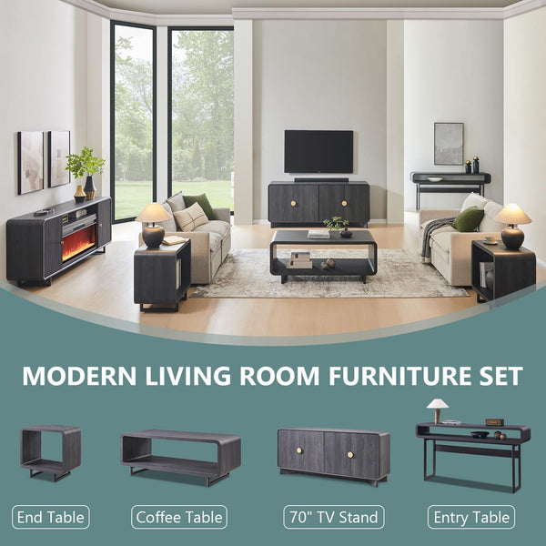 63" Narrow Console Table with Open Shelf, Curved Modern Design