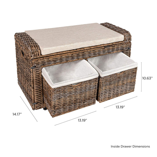 Wicker Storage Bench with Baskets – Grey