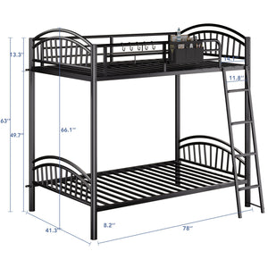 Twin Over Twin Metal Bunk Bed with Storage