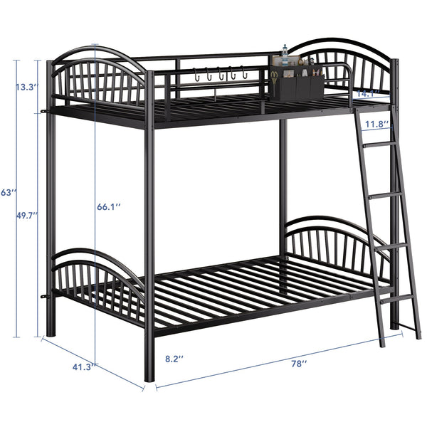 Twin Over Twin Metal Bunk Bed with Storage
