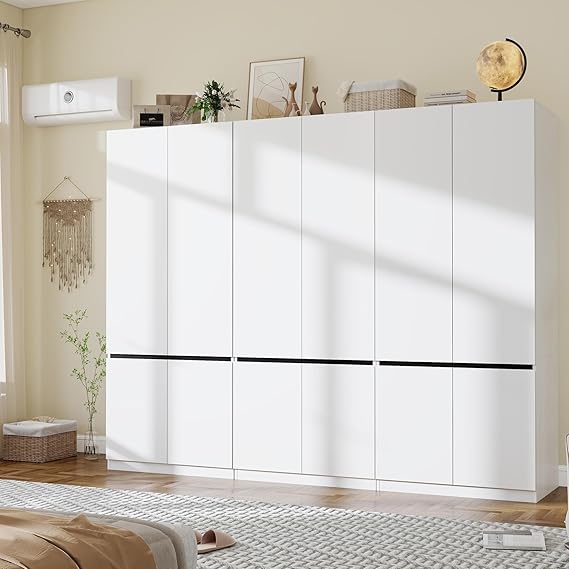 White Wardrobe Closet with Doors & Hanging Rod