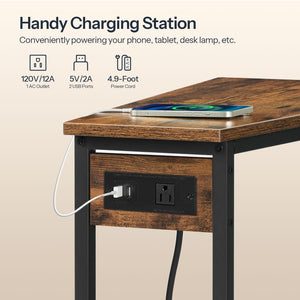 Wedge End Table with Charging Station & Open Shelves