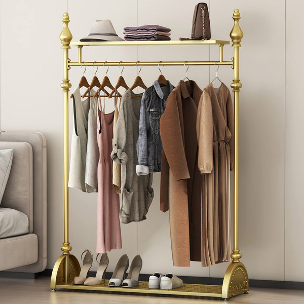 Gold Clothing Rack with Double Shelves, 39.4-Inch