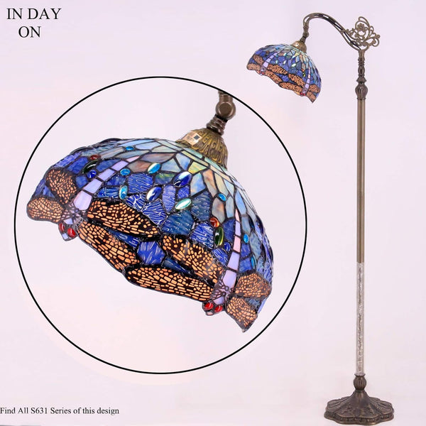 Tiffany Floor Lamp Blue Dragonfly Stained Glass 64-Inch Adjustable