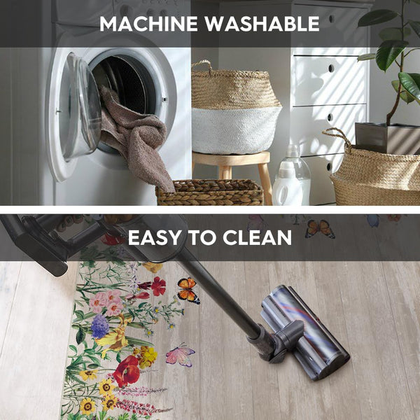 Spring Floral Washable Area Rug – Low Profile Indoor Rug