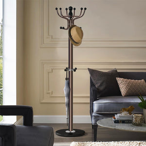 Freestanding Coat Rack with Marble Base & Multi-Hook Hall Tree
