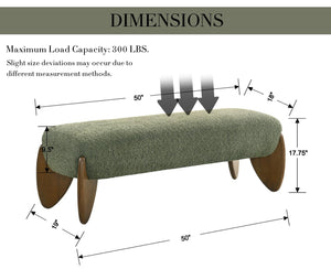 Bouclé Upholstered Bench with Scalloped Wooden Legs – 50 Inch