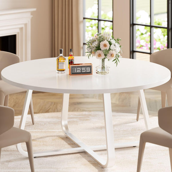 Round Dining Table, Wood Top & Metal Base, Seats 4–6