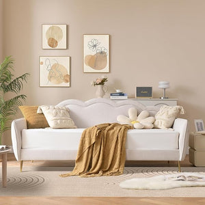 Twin Size Cloud-Shaped Upholstered Daybed | Linen Sofa Bed with Metal Legs