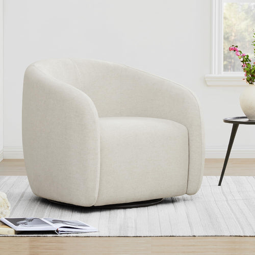 360° Swivel Accent Chair – Cream Fabric, Round Barrel Design