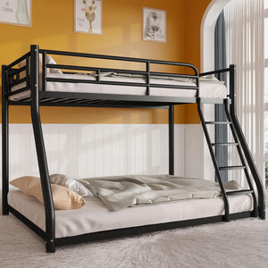 Metal Twin Over Full Bunk Bed with Stairs and Guardrails