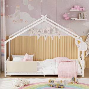 Kids House Bed Frame Twin Size with Storage Rack and Caddy