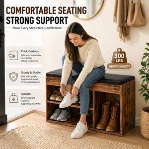 Shoe Storage Bench with Cushion & Lift-Top Hidden Storage