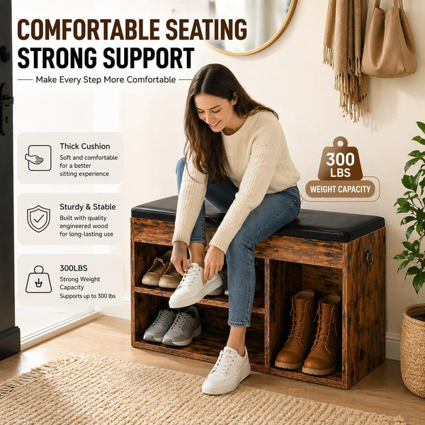Shoe Storage Bench with Cushion & Lift-Top Hidden Storage
