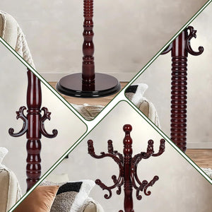 Wooden Coat Rack Stand with 14 Hooks, Adjustable Height