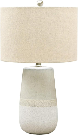 Cream Ceramic Double Gourd Table Lamp with Fabric Shade & 3-Way Switch