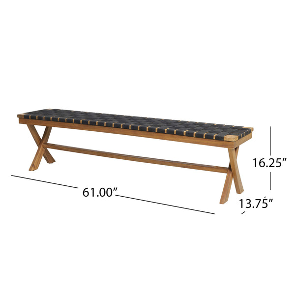 Acacia Wood Outdoor Bench with Rope Seating