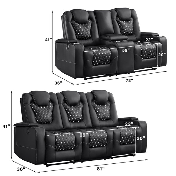 Power Reclining Sofa Set with Cup Holders & USB Ports