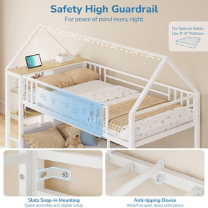 Twin Low Bunk Bed with Storage Drawers & House Design