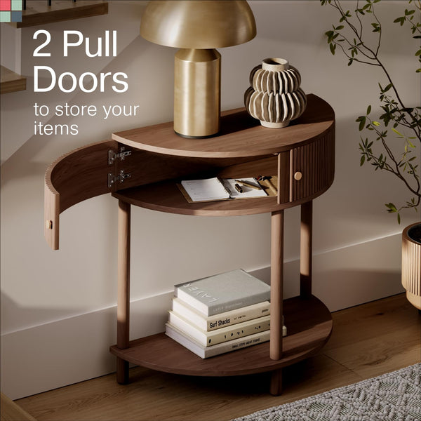 Fluted Half Moon Console Table with Storage Doors