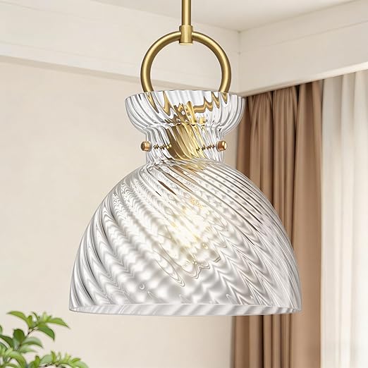Gold Glass Pendant Light with Clear Round Shade