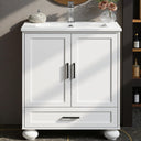 24" Bathroom Vanity with Ceramic Sink, 2 Doors, 1 Drawer & Solid Wood Legs – White