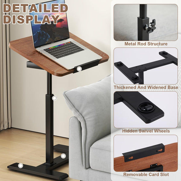 C-Shaped Height-Adjustable Side Table with 360° Rotating Tabletop