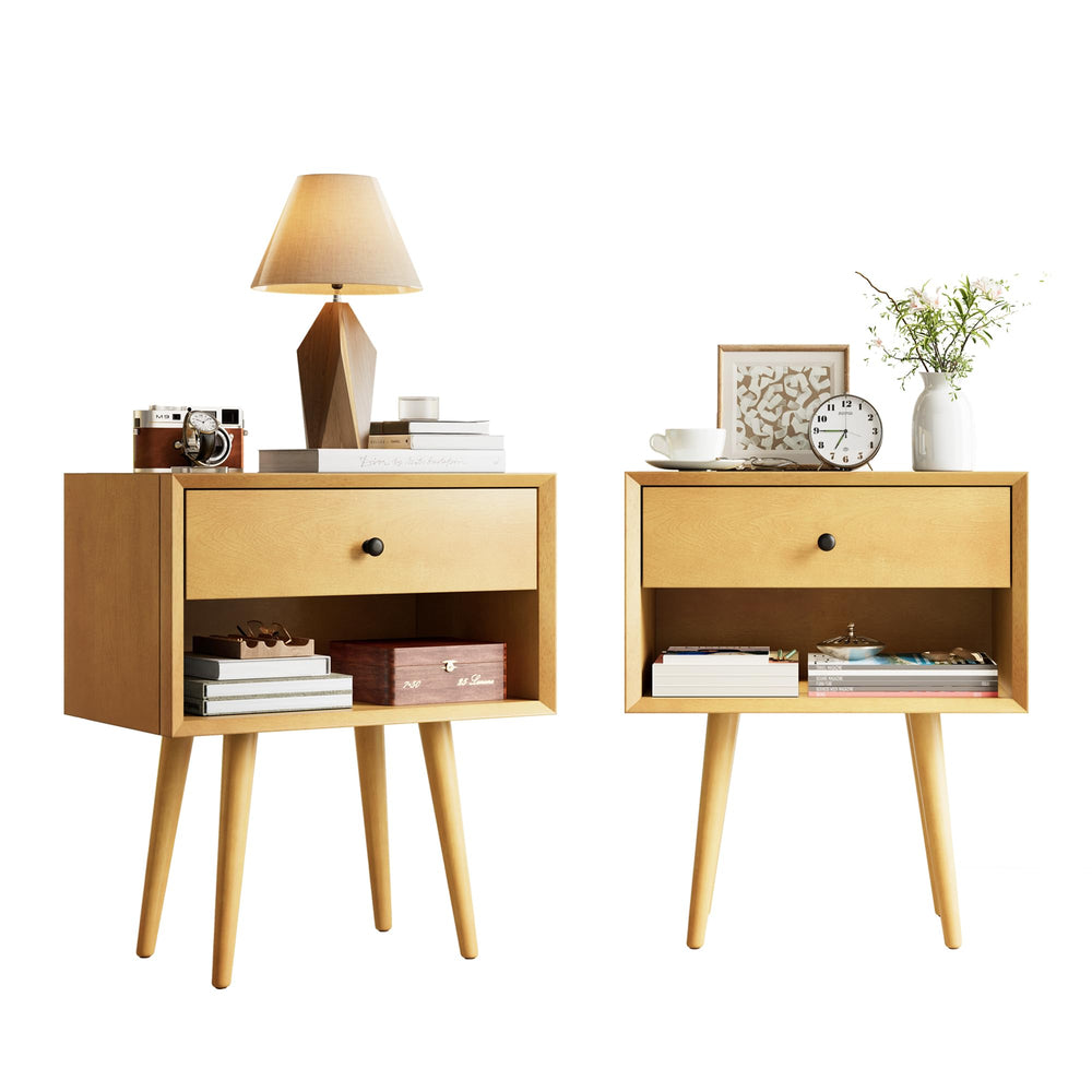 Solid Wood Nightstand with Drawer & Open Cubby