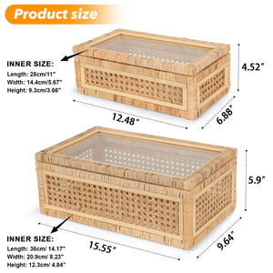 Boho Rattan Display Boxes with Glass Lids Set of 2