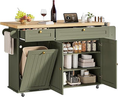 Kitchen Island with Power Outlet & Drop Leaf