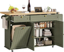 Kitchen Island Cart with Drop Leaf & Power Outlet