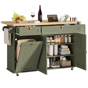 Kitchen Island with Power Outlet & Drop Leaf