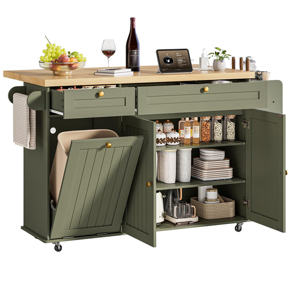 Kitchen Island with Power Outlet & Drop Leaf