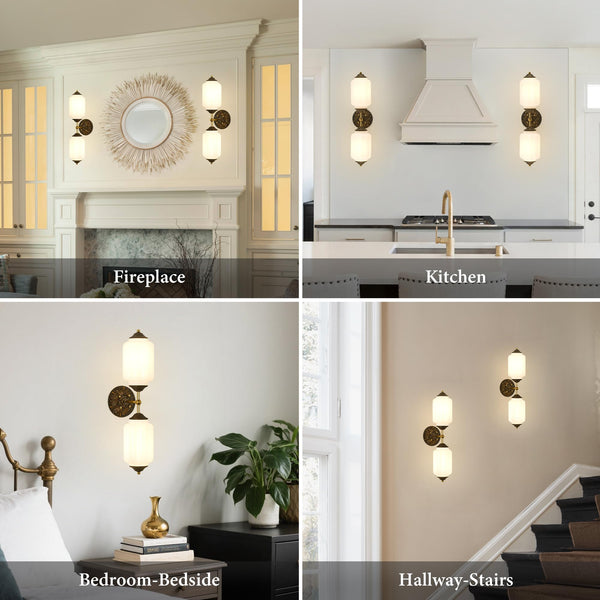 Vintage Milk Glass Bathroom Vanity Wall Sconce – Dimmable, Vertical or Horizontal Mount