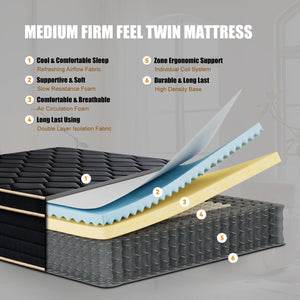 Twin Mattress 10 Inch Hybrid Memory Foam – Medium Firm