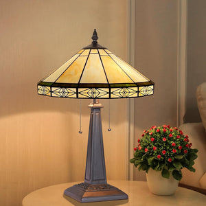 Tiffany Stained Glass Table Lamp – 16" Wide, 2-Light, Cream Dragonfly